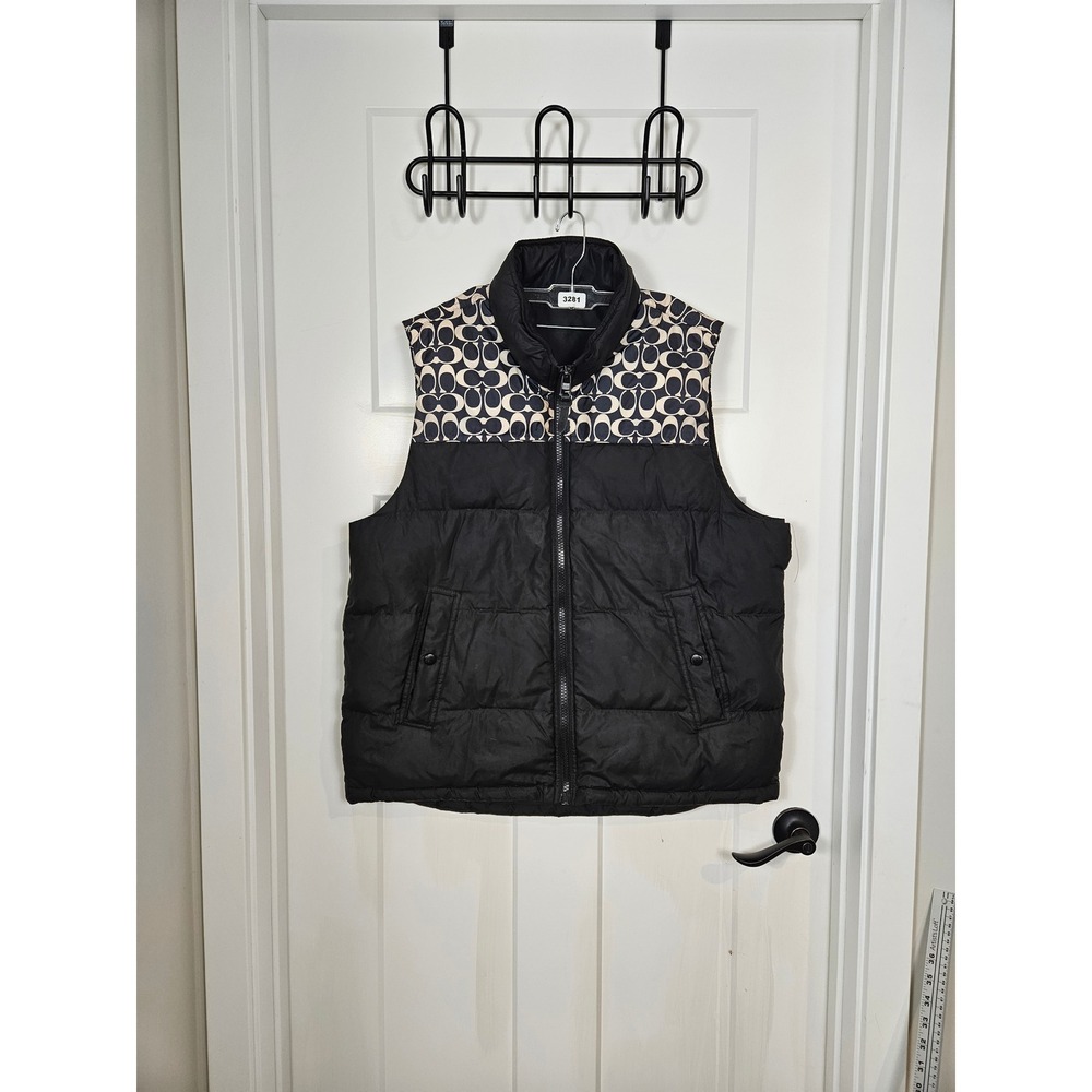 Coach Womens Signature Monogram Puffer Vest Black Down Fill CO750 Size L